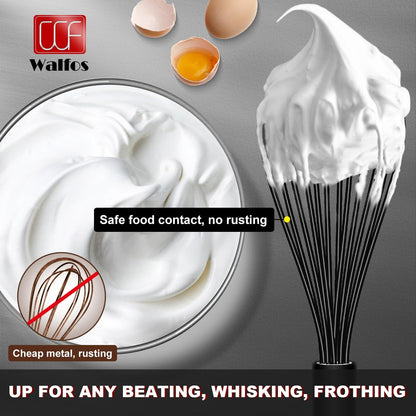Silicone Whisk,Stainless Steel Wire Whisk Set of 3 -Heat Resistant 480°F Kitchen Whisks for Non-stick Cookware,Balloon Egg Beater Perfect for Blending,Whisking,Beating,Frothing & Stirring,Black