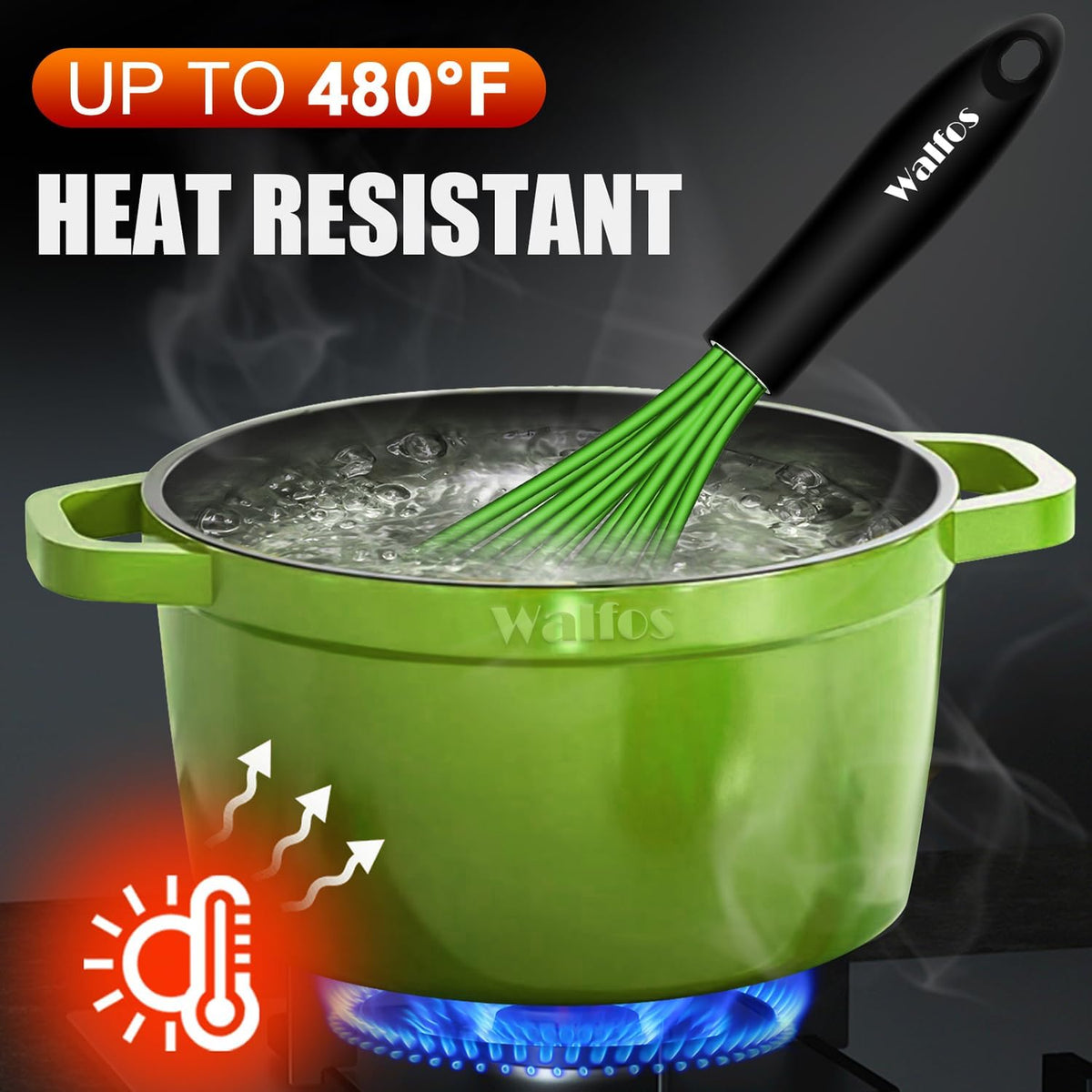 Silicone Whisk,Stainless Steel Wire Whisk Set of 3 -Heat Resistant 480°F Kitchen Whisks for Non-stick Cookware,Balloon Egg Beater Perfect for Blending,Whisking,Beating,Frothing & Stirring,Black