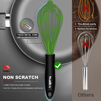 Silicone Whisk,Stainless Steel Wire Whisk Set of 3 -Heat Resistant 480°F Kitchen Whisks for Non-stick Cookware,Balloon Egg Beater Perfect for Blending,Whisking,Beating,Frothing & Stirring,Black