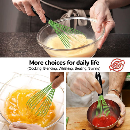 Silicone Whisk,Stainless Steel Wire Whisk Set of 3 -Heat Resistant 480°F Kitchen Whisks for Non-stick Cookware,Balloon Egg Beater Perfect for Blending,Whisking,Beating,Frothing & Stirring,Black