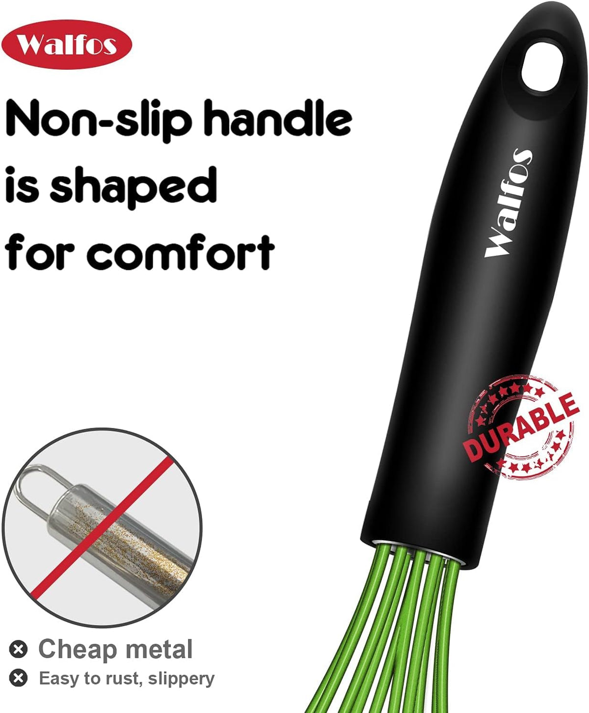 Silicone Whisk,Stainless Steel Wire Whisk Set of 3 -Heat Resistant 480°F Kitchen Whisks for Non-stick Cookware,Balloon Egg Beater Perfect for Blending,Whisking,Beating,Frothing & Stirring,Black