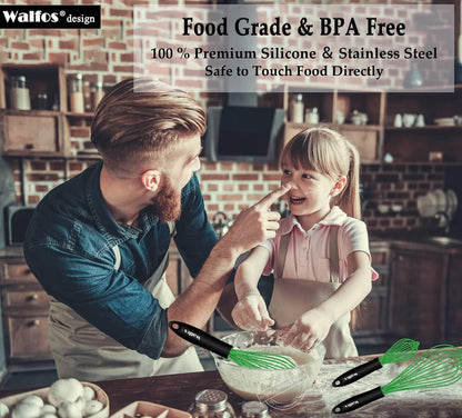 Silicone Whisk,Stainless Steel Wire Whisk Set of 3 -Heat Resistant 480°F Kitchen Whisks for Non-stick Cookware,Balloon Egg Beater Perfect for Blending,Whisking,Beating,Frothing & Stirring,Black