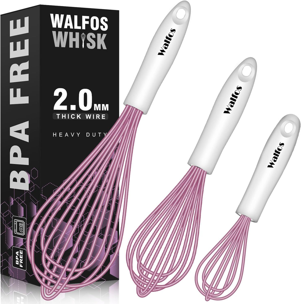 Silicone Whisk,Stainless Steel Wire Whisk Set of 3 -Heat Resistant 480°F Kitchen Whisks for Non-stick Cookware,Balloon Egg Beater Perfect for Blending,Whisking,Beating,Frothing & Stirring,Black