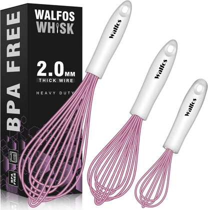 Silicone Whisk,Stainless Steel Wire Whisk Set of 3 -Heat Resistant 480°F Kitchen Whisks for Non-stick Cookware,Balloon Egg Beater Perfect for Blending,Whisking,Beating,Frothing & Stirring,Black