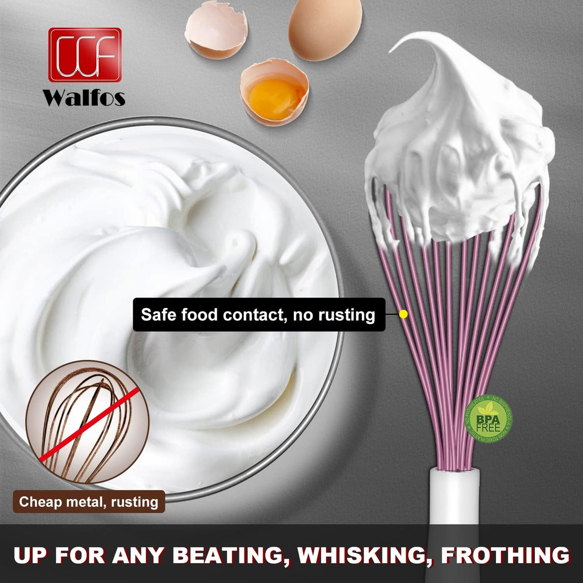 Silicone Whisk,Stainless Steel Wire Whisk Set of 3 -Heat Resistant 480°F Kitchen Whisks for Non-stick Cookware,Balloon Egg Beater Perfect for Blending,Whisking,Beating,Frothing & Stirring,Black
