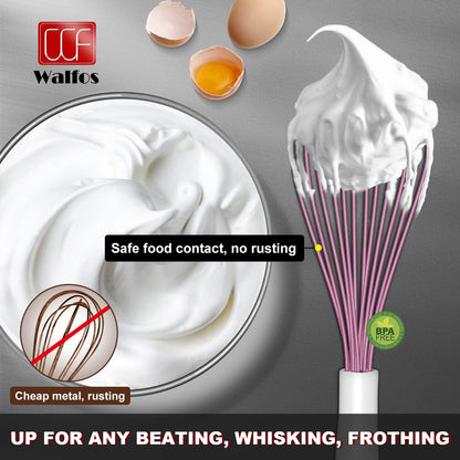 Silicone Whisk,Stainless Steel Wire Whisk Set of 3 -Heat Resistant 480°F Kitchen Whisks for Non-stick Cookware,Balloon Egg Beater Perfect for Blending,Whisking,Beating,Frothing & Stirring,Black