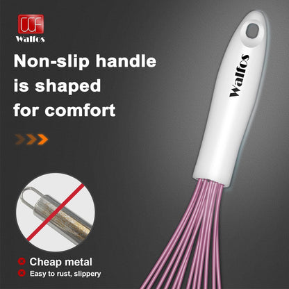 Silicone Whisk,Stainless Steel Wire Whisk Set of 3 -Heat Resistant 480°F Kitchen Whisks for Non-stick Cookware,Balloon Egg Beater Perfect for Blending,Whisking,Beating,Frothing & Stirring,Black