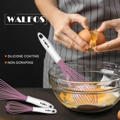 Silicone Whisk,Stainless Steel Wire Whisk Set of 3 -Heat Resistant 480°F Kitchen Whisks for Non-stick Cookware,Balloon Egg Beater Perfect for Blending,Whisking,Beating,Frothing & Stirring,Black