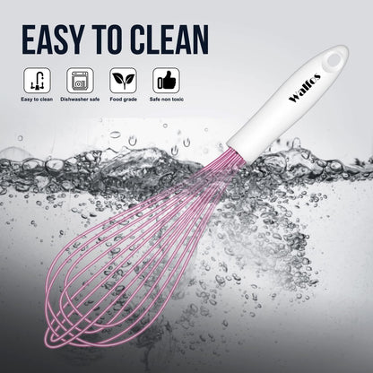 Silicone Whisk,Stainless Steel Wire Whisk Set of 3 -Heat Resistant 480°F Kitchen Whisks for Non-stick Cookware,Balloon Egg Beater Perfect for Blending,Whisking,Beating,Frothing & Stirring,Black