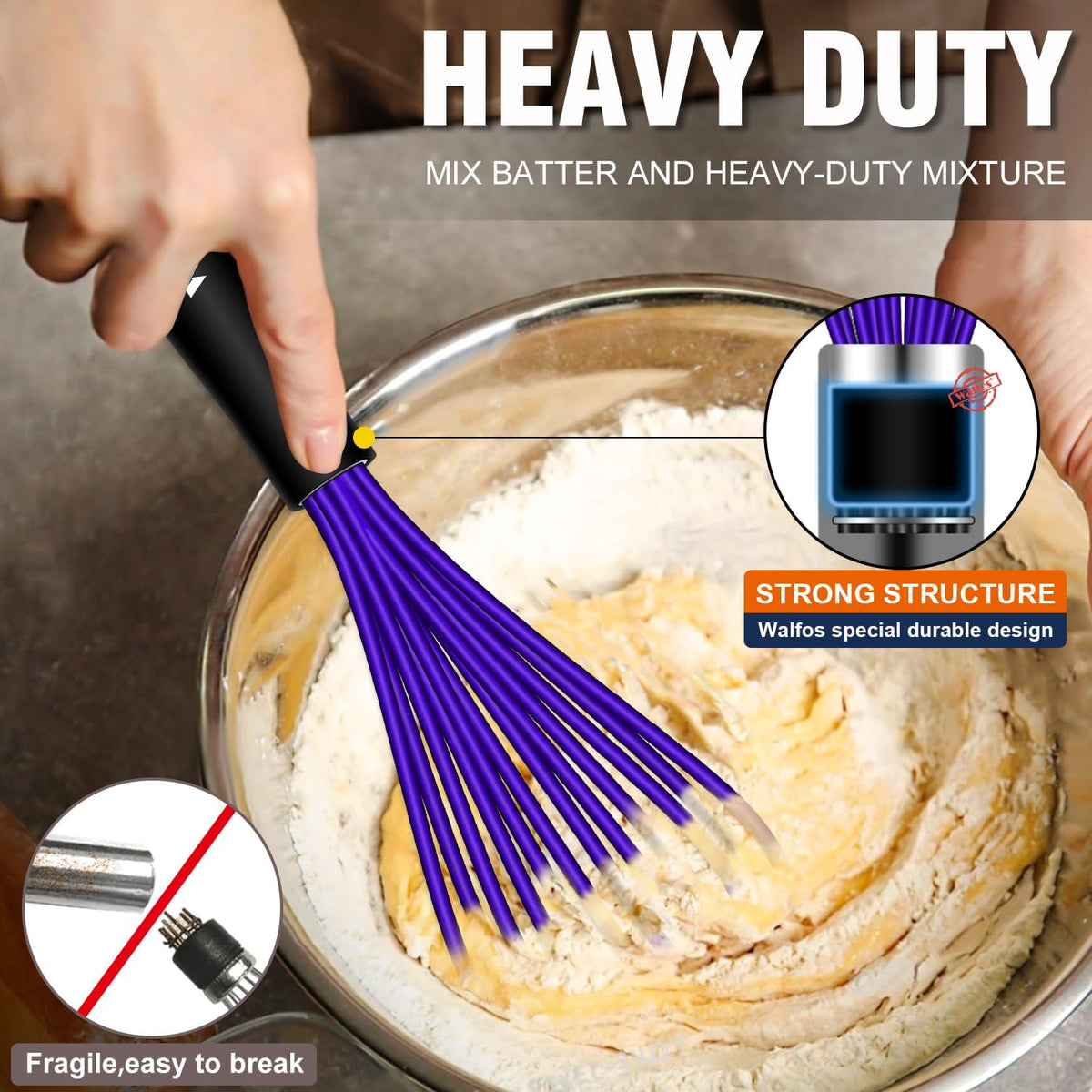 Silicone Whisk,Stainless Steel Wire Whisk Set of 3 -Heat Resistant 480°F Kitchen Whisks for Non-stick Cookware,Balloon Egg Beater Perfect for Blending,Whisking,Beating,Frothing & Stirring,Black