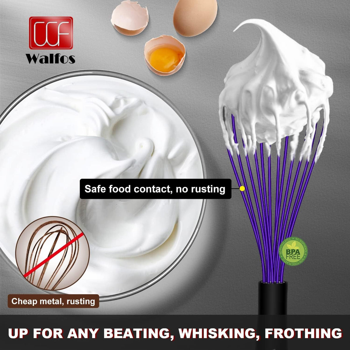 Silicone Whisk,Stainless Steel Wire Whisk Set of 3 -Heat Resistant 480°F Kitchen Whisks for Non-stick Cookware,Balloon Egg Beater Perfect for Blending,Whisking,Beating,Frothing & Stirring,Black
