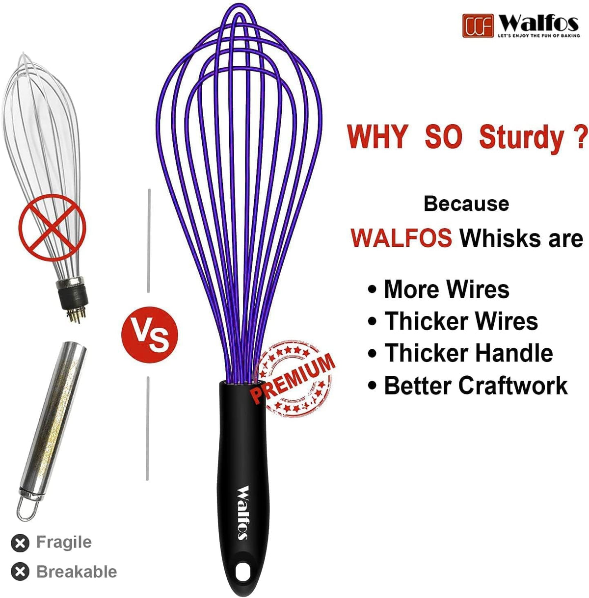 Silicone Whisk,Stainless Steel Wire Whisk Set of 3 -Heat Resistant 480°F Kitchen Whisks for Non-stick Cookware,Balloon Egg Beater Perfect for Blending,Whisking,Beating,Frothing & Stirring,Black