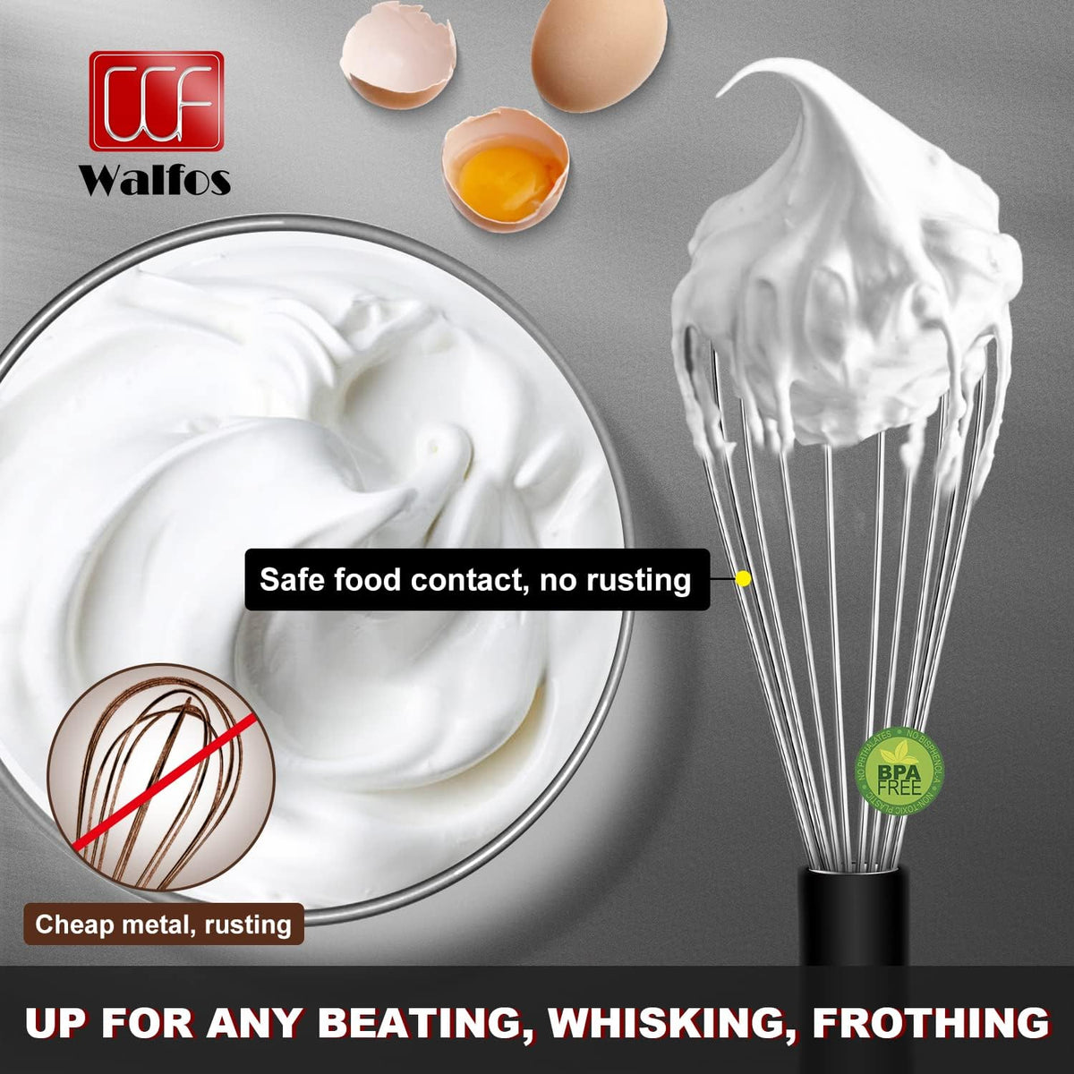 Silicone Whisk,Stainless Steel Wire Whisk Set of 3 -Heat Resistant 480°F Kitchen Whisks for Non-stick Cookware,Balloon Egg Beater Perfect for Blending,Whisking,Beating,Frothing & Stirring,Black