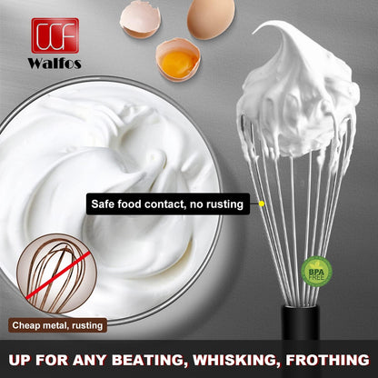 Silicone Whisk,Stainless Steel Wire Whisk Set of 3 -Heat Resistant 480°F Kitchen Whisks for Non-stick Cookware,Balloon Egg Beater Perfect for Blending,Whisking,Beating,Frothing & Stirring,Black