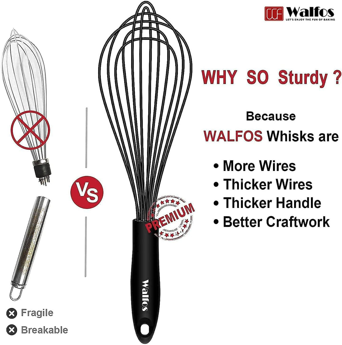 Silicone Whisk,Stainless Steel Wire Whisk Set of 3 -Heat Resistant 480°F Kitchen Whisks for Non-stick Cookware,Balloon Egg Beater Perfect for Blending,Whisking,Beating,Frothing & Stirring,Black