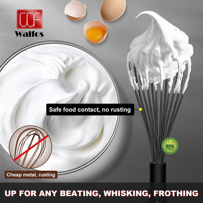 Silicone Whisk,Stainless Steel Wire Whisk Set of 3 -Heat Resistant 480°F Kitchen Whisks for Non-stick Cookware,Balloon Egg Beater Perfect for Blending,Whisking,Beating,Frothing & Stirring,Black