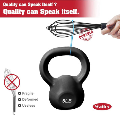 Silicone Whisk,Stainless Steel Wire Whisk Set of 3 -Heat Resistant 480°F Kitchen Whisks for Non-stick Cookware,Balloon Egg Beater Perfect for Blending,Whisking,Beating,Frothing & Stirring,Black