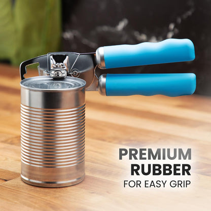 Heavy Duty Stainless Steel Can Opener Manual with Bottle Opener - Rust Proof Manual Can Opener With Turn Knob & Comfy Soft Grip Handles - Cherry Red - Colors A