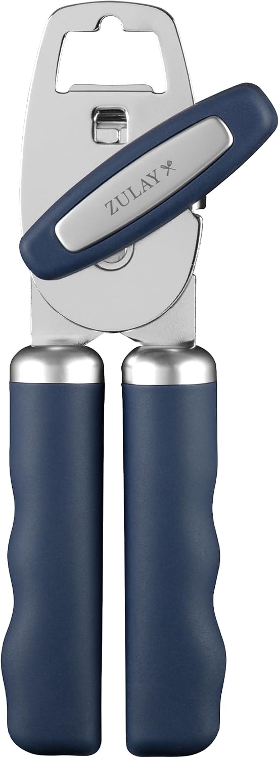 Heavy Duty Stainless Steel Can Opener Manual with Bottle Opener - Rust Proof Manual Can Opener With Turn Knob & Comfy Soft Grip Handles - Cherry Red - Colors A