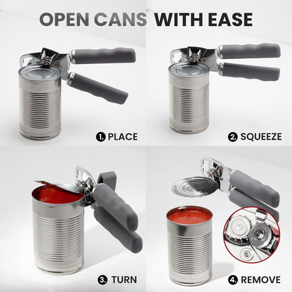 Heavy Duty Stainless Steel Can Opener Manual with Bottle Opener - Rust Proof Manual Can Opener With Turn Knob & Comfy Soft Grip Handles - Cherry Red - Colors A