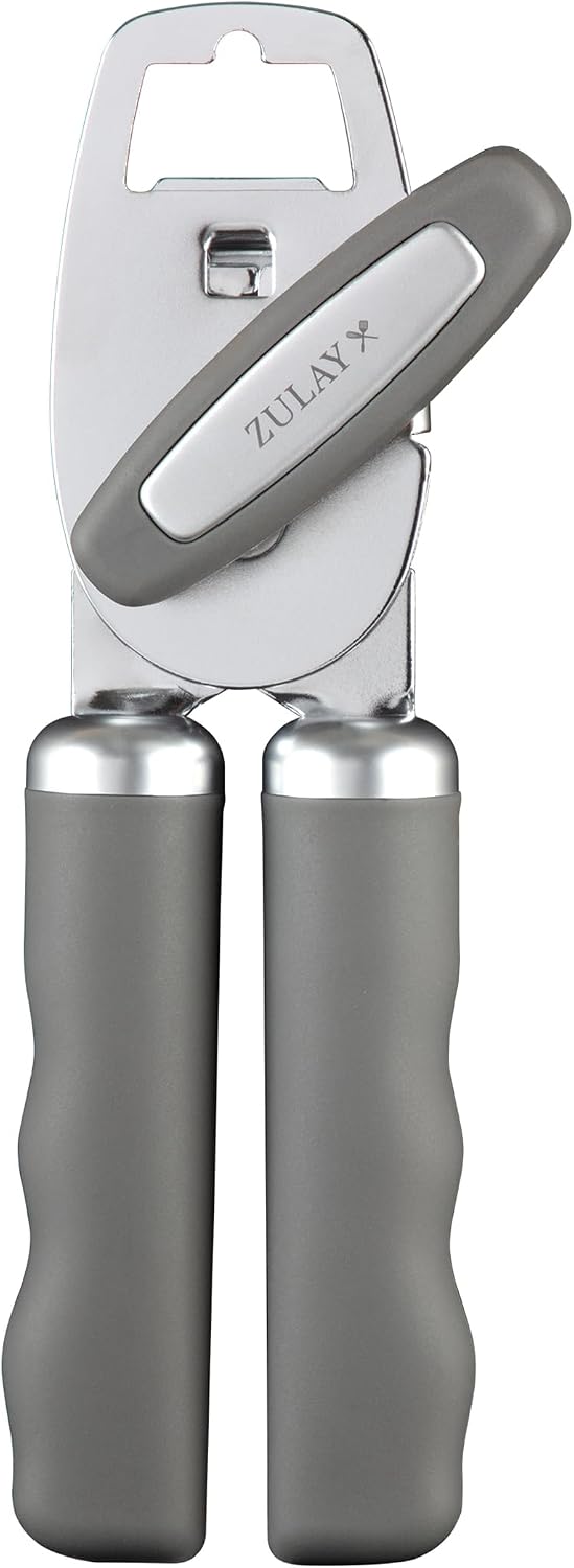 Heavy Duty Stainless Steel Can Opener Manual with Bottle Opener - Rust Proof Manual Can Opener With Turn Knob & Comfy Soft Grip Handles - Cherry Red - Colors A