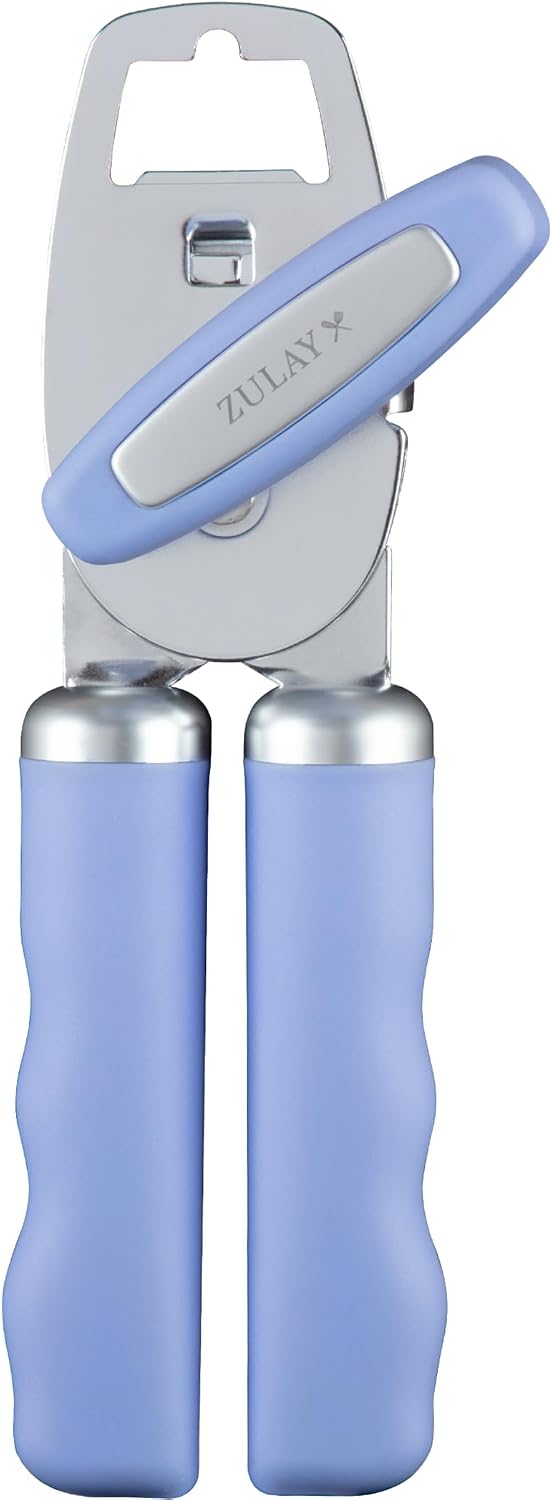 Heavy Duty Stainless Steel Can Opener Manual with Bottle Opener - Rust Proof Manual Can Opener With Turn Knob & Comfy Soft Grip Handles - Cherry Red - Colors A