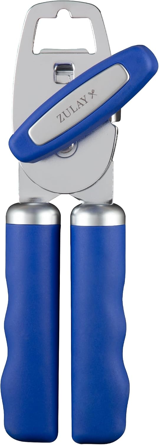 Heavy Duty Stainless Steel Can Opener Manual with Bottle Opener - Rust Proof Manual Can Opener With Turn Knob & Comfy Soft Grip Handles - Cherry Red - Colors A