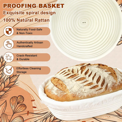 Beginner Sourdough Starter Kit, Sourdough Bread Baking Supplies, Bread Proofing Basket Set with Glass Sourdough Starter Jar, Sour Dough Bread Making Tools Kit Baking Gifts for Women Mom Wife