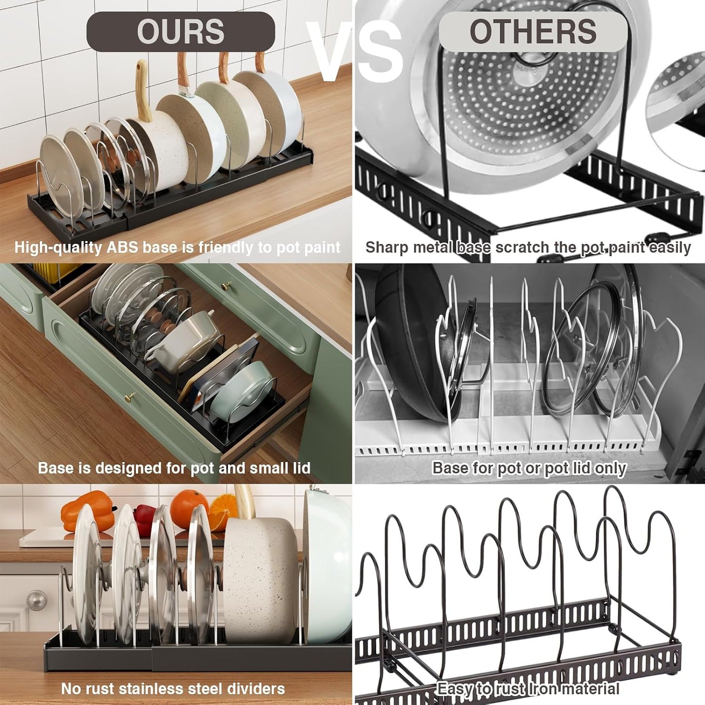 2 Pack Expandable Food Storage Container Lid Organizers, 22" Pots and Pans Organizer Under Cabinet with 9 Adjustable Dividers Pot and Pan Lid Holders Rack Inside Cabinet(White)