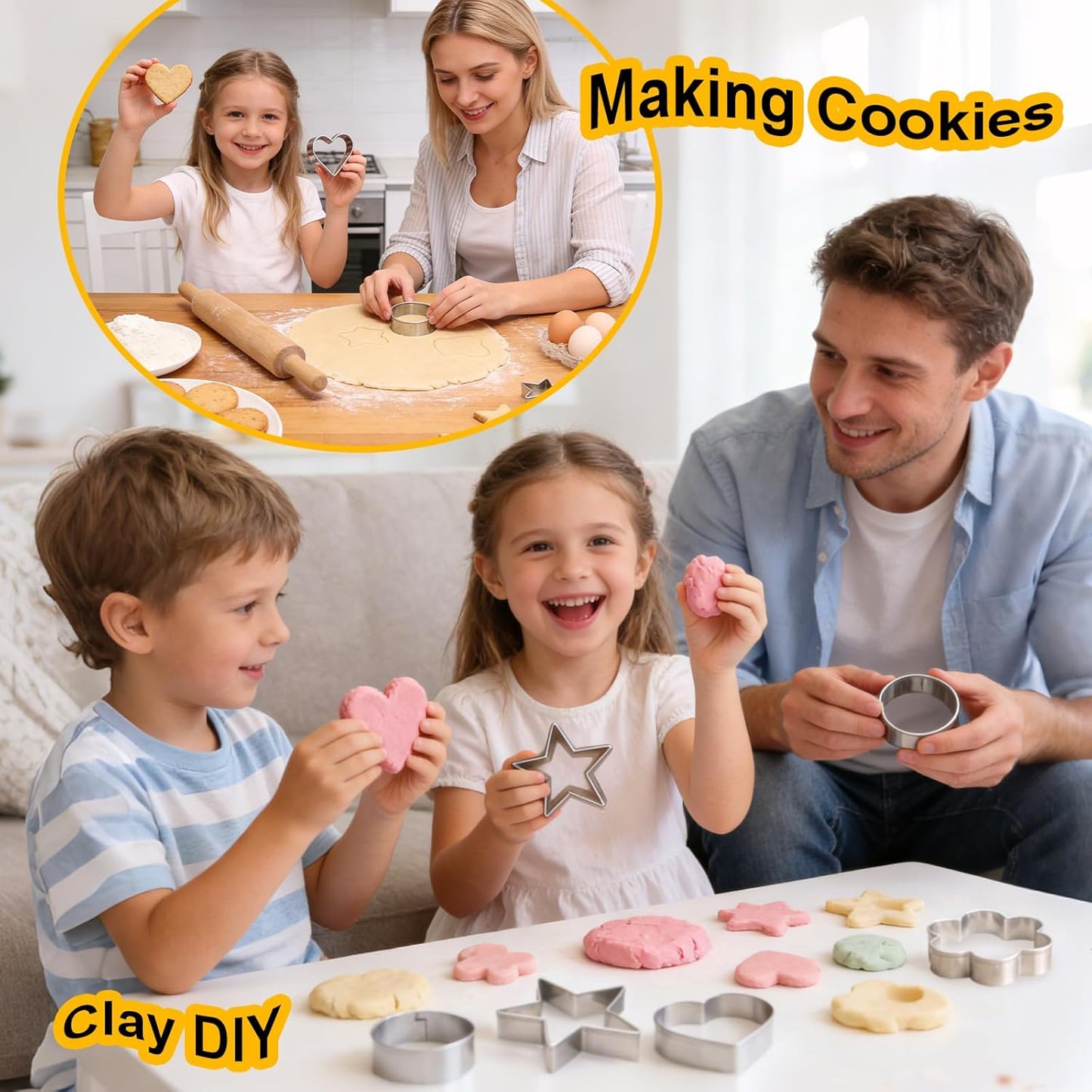 12 Pcs Professional Stainless Steel Cookie Cutters Set - Heart, Flower, Round, Star Shapes Metal Biscuit Cutter, Essential Baking Tools for Dough Preparation