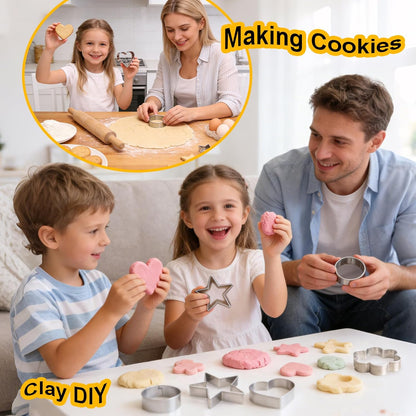 12 Pcs Professional Stainless Steel Cookie Cutters Set - Heart, Flower, Round, Star Shapes Metal Biscuit Cutter, Essential Baking Tools for Dough Preparation