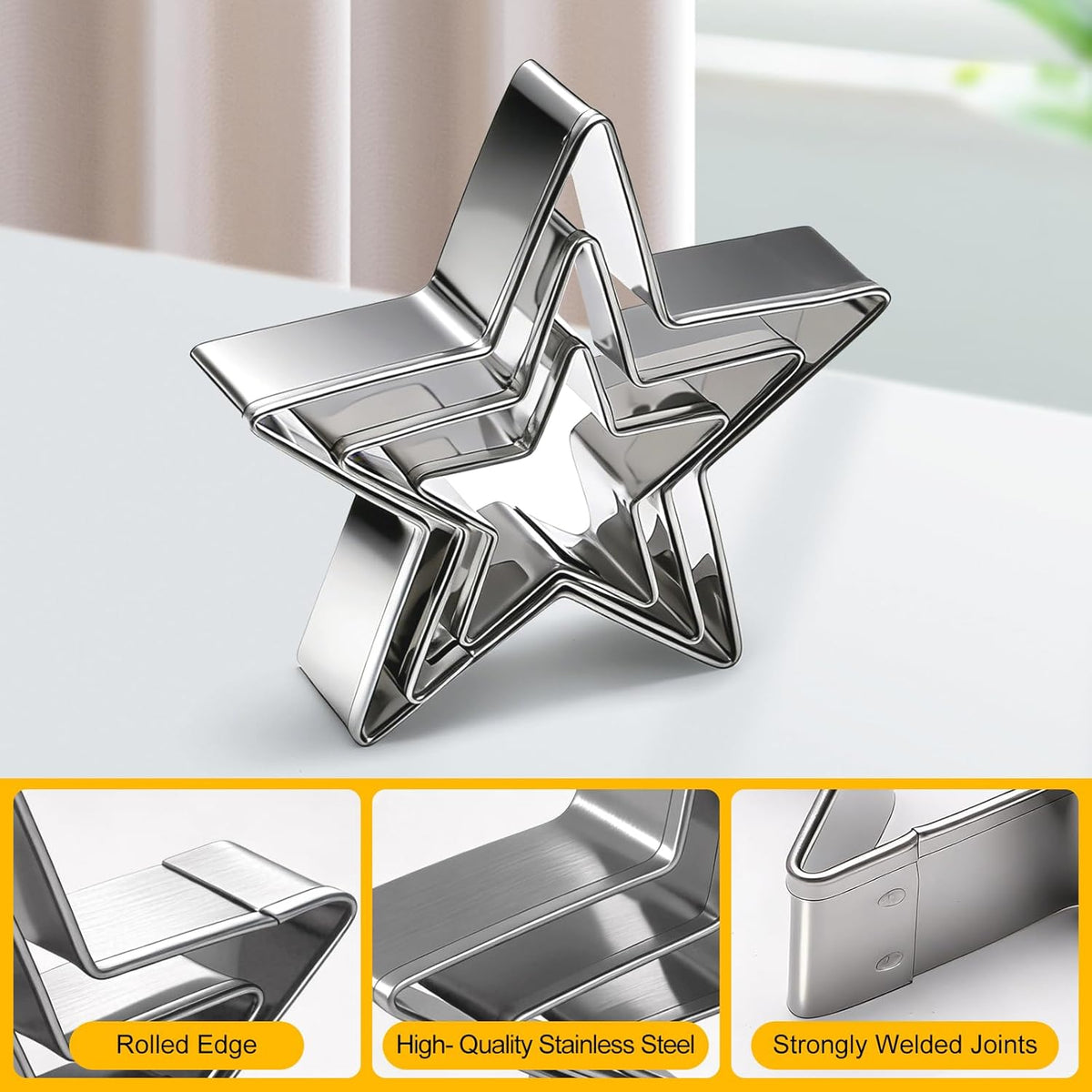 12 Pcs Professional Stainless Steel Cookie Cutters Set - Heart, Flower, Round, Star Shapes Metal Biscuit Cutter, Essential Baking Tools for Dough Preparation