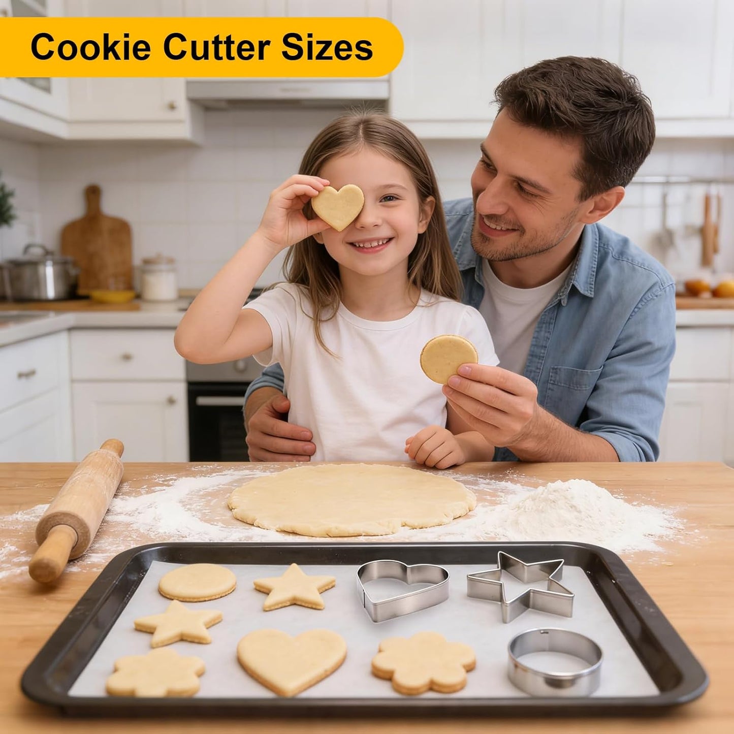 12 Pcs Professional Stainless Steel Cookie Cutters Set - Heart, Flower, Round, Star Shapes Metal Biscuit Cutter, Essential Baking Tools for Dough Preparation