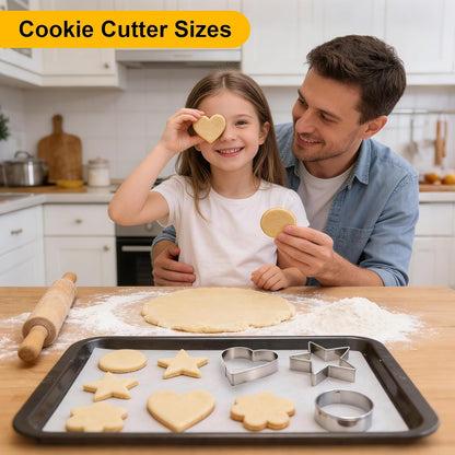 12 Pcs Professional Stainless Steel Cookie Cutters Set - Heart, Flower, Round, Star Shapes Metal Biscuit Cutter, Essential Baking Tools for Dough Preparation