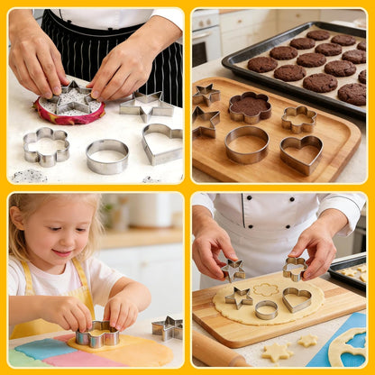 12 Pcs Professional Stainless Steel Cookie Cutters Set - Heart, Flower, Round, Star Shapes Metal Biscuit Cutter, Essential Baking Tools for Dough Preparation