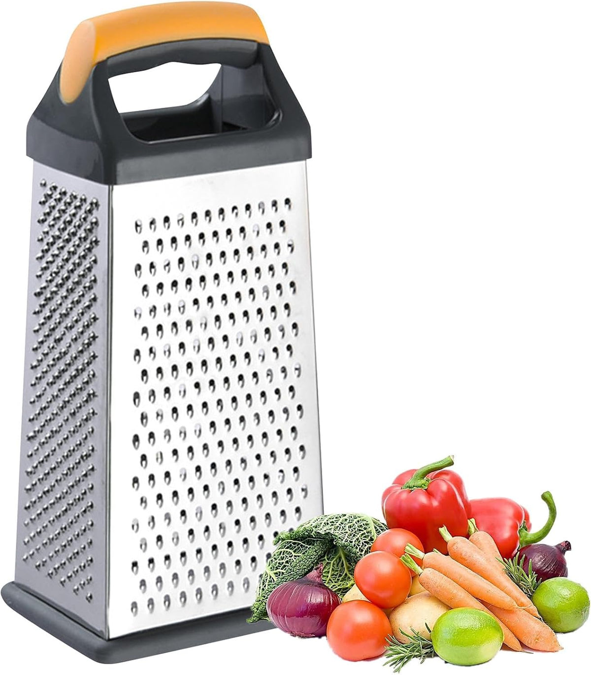 4 Sided Box Grater, Stainless Steel Cheese & Vegetable Grater with Handle