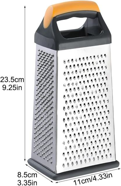 4 Sided Box Grater, Stainless Steel Cheese & Vegetable Grater with Handle