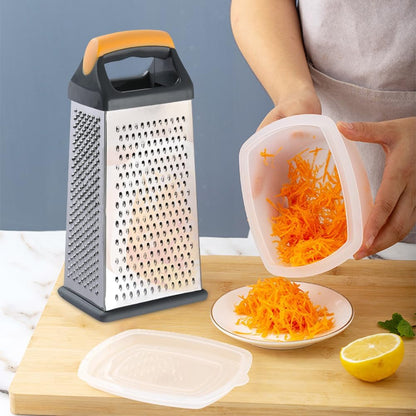 4 Sided Box Grater, Stainless Steel Cheese & Vegetable Grater with Handle