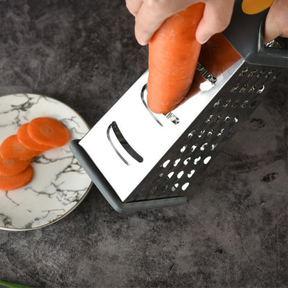 4 Sided Box Grater, Stainless Steel Cheese & Vegetable Grater with Handle