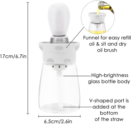 Oil Dispenser Bottle with Brush - 2 IN 1 Kitchen Olive Oil Container with Silicone Pastry Basting Brush for Cooking Vinegar Sauce BBQ Grill Frying, T-OB22, White