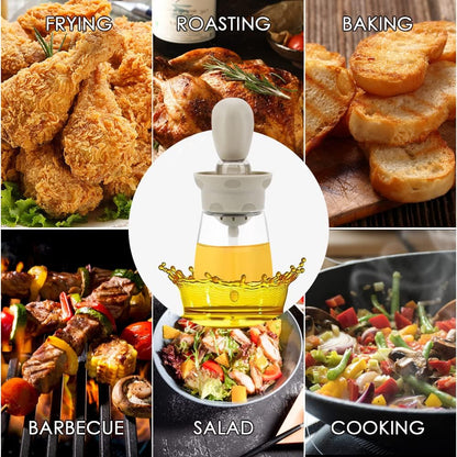 Oil Dispenser Bottle with Brush - 2 IN 1 Kitchen Olive Oil Container with Silicone Pastry Basting Brush for Cooking Vinegar Sauce BBQ Grill Frying, T-OB22, White