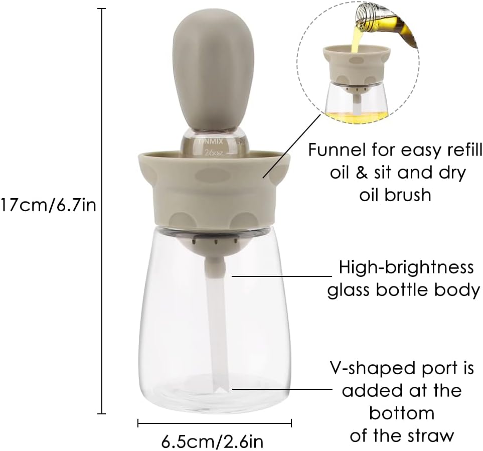 Oil Dispenser Bottle with Brush - 2 IN 1 Kitchen Olive Oil Container with Silicone Pastry Basting Brush for Cooking Vinegar Sauce BBQ Grill Frying, T-OB22, White