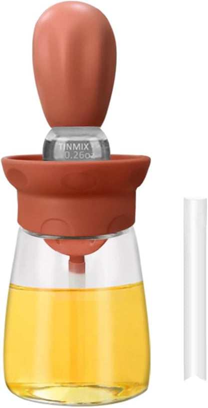 Oil Dispenser Bottle with Brush - 2 IN 1 Kitchen Olive Oil Container with Silicone Pastry Basting Brush for Cooking Vinegar Sauce BBQ Grill Frying, T-OB22, White