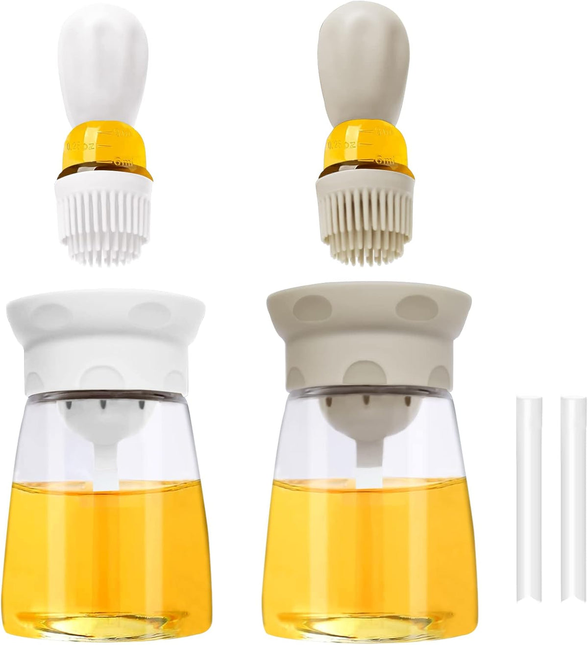 Oil Dispenser Bottle with Brush - 2 IN 1 Kitchen Olive Oil Container with Silicone Pastry Basting Brush for Cooking Vinegar Sauce BBQ Grill Frying, T-OB22, White