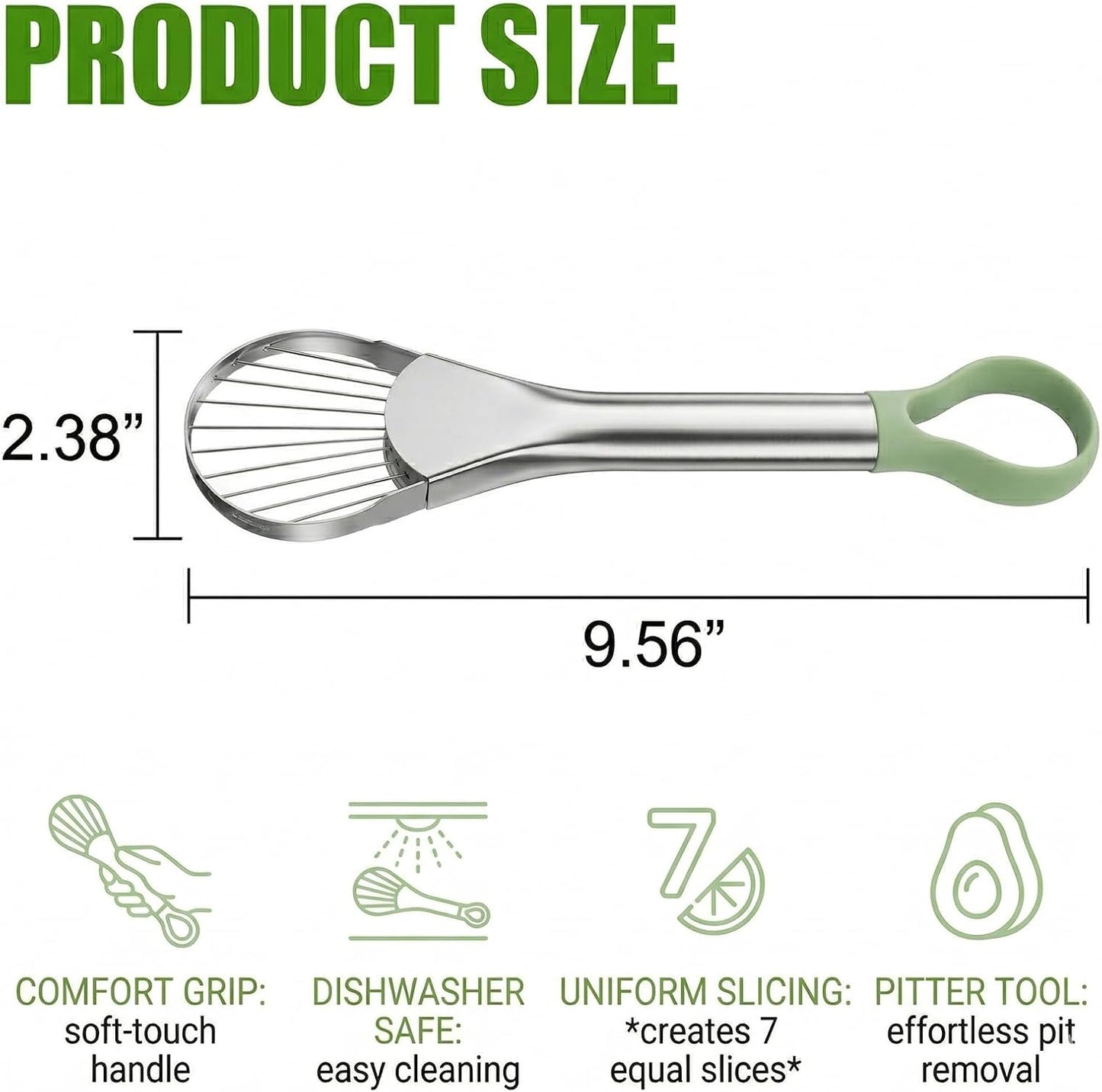 Avocado Cutter Tool 2 in 1 Pitter Slicer | For Slicing and Pitting Avocados, Food Grade Stainless Steel and Nylon, Ergonomic Handle, Dishwasher Safe Fruit Tool