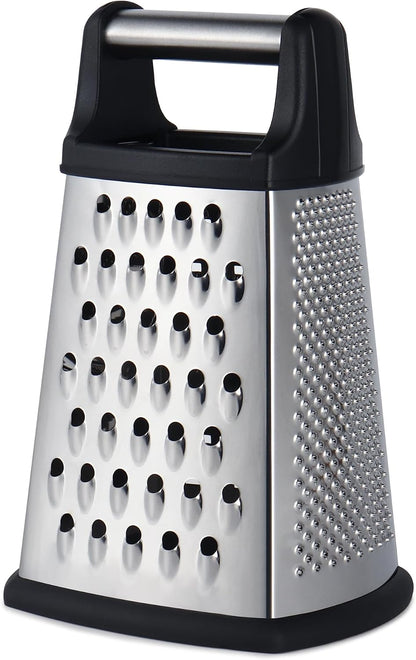 Professional Cheese Grater, 4-Sided Stainless Steel Box Grater, Food Shredder for Cheese, Parmesan, Vegetable, Black