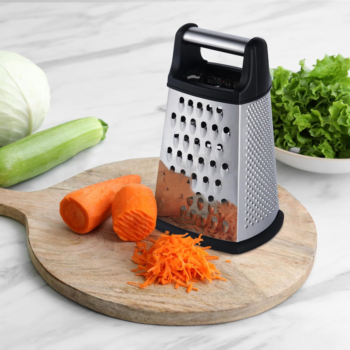 Professional Cheese Grater, 4-Sided Stainless Steel Box Grater, Food Shredder for Cheese, Parmesan, Vegetable, Black