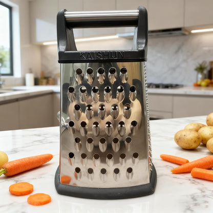 Professional Cheese Grater, 4-Sided Stainless Steel Box Grater, Food Shredder for Cheese, Parmesan, Vegetable, Black