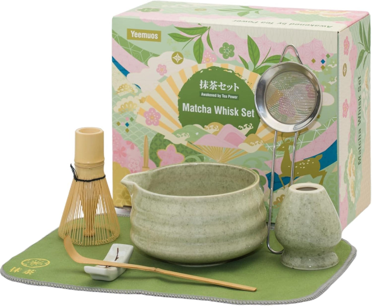Yeemous 7 Pcs Matcha Whisk Set, Matcha Making Kit with Ceramic Bowl