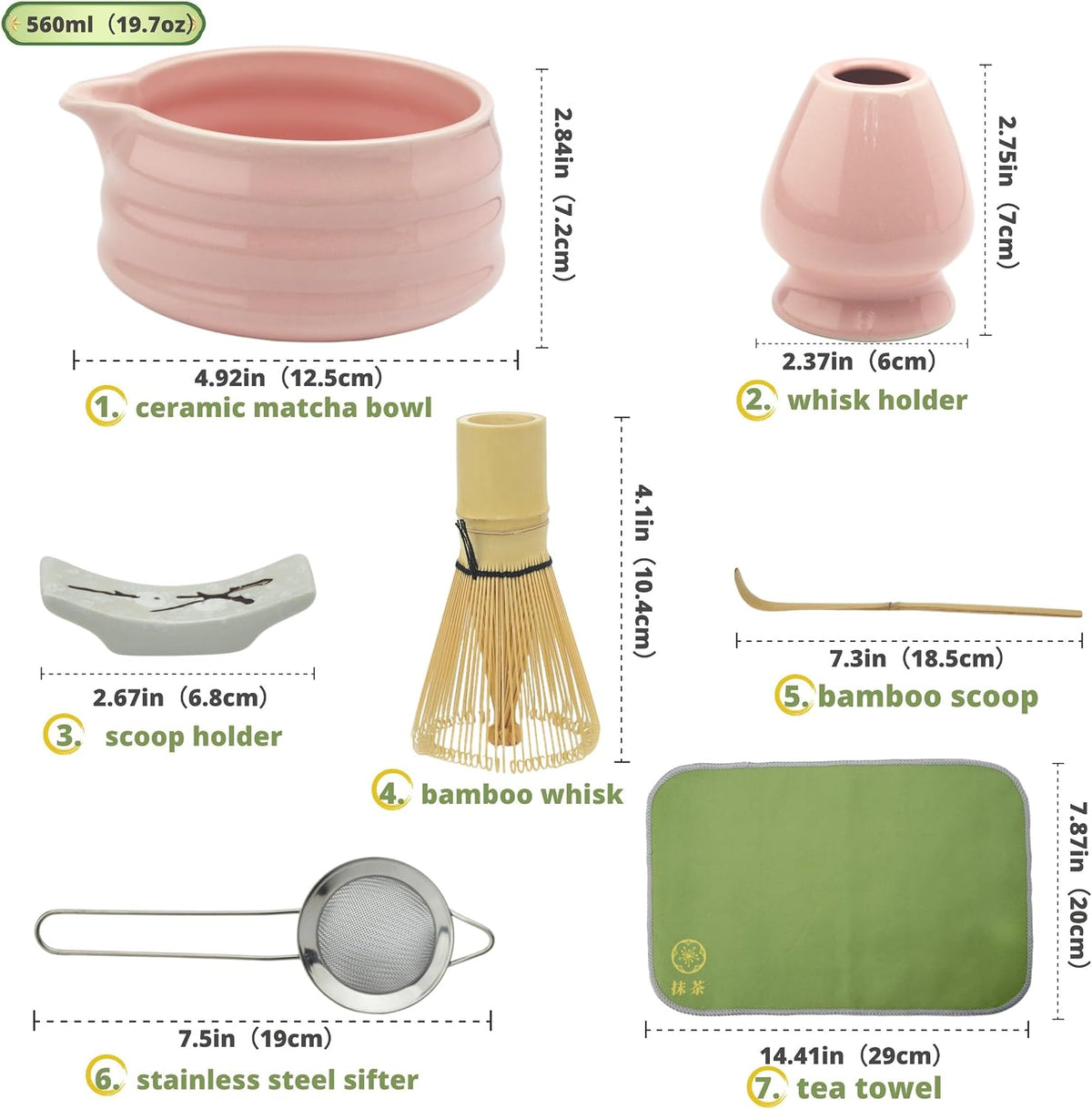 Yeemous 7 Pcs Matcha Whisk Set, Matcha Making Kit with Ceramic Bowl